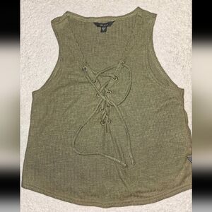 Guess Olive Green Lace-Up Tank Top